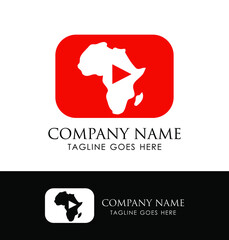 Africa Map Video Play Button Logo Sign