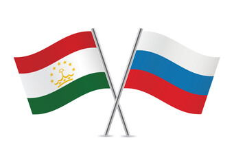 Tajikistan and Russia flags. Tajik and Russian flags, isolated on white background. Vector icon set. Vector illustration. 