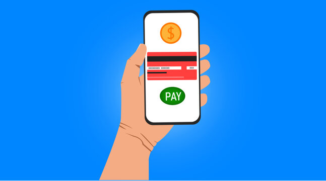 mobile payment on phone screen.contactless payment.pay with dollars.vector design.