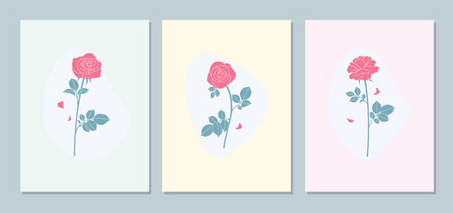 Floral Cards Set with Rose Flowers