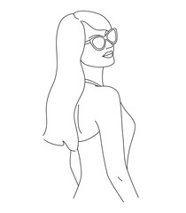 Woman in Sunglasses  Line Art Illustration