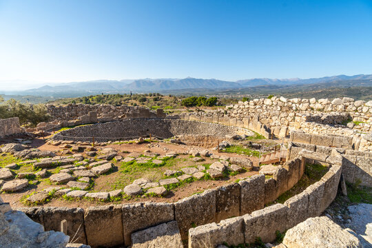 Grave Circle A at the archaeological site of ancient Mycenae, Greece.
