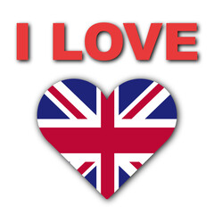 I Love United Kingdom Concept - Heart Flag - White Background - 3D Illustration