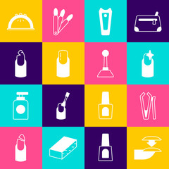 Set False nails, Nail cutter, manicure, Broken, Manicure lamp and Milling for icon. Vector