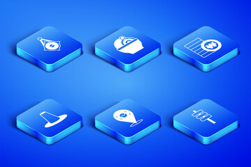 Set Korean food tokpokki, lantern, Location South, hat, Ramen and won coin icon. Vector