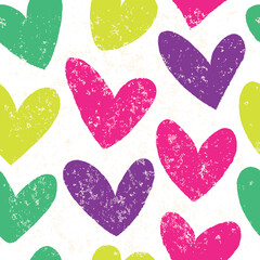 Seamless pattern with bright hearts on a white background.