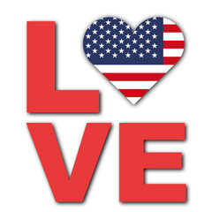 I Love Usa Concept - Heart Flag - White Background - 3D Illustration