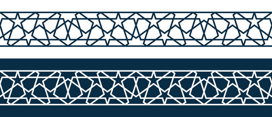 Set of borders of Islamic pattern for Ramadan greetings cards and templates. Vector illustration.