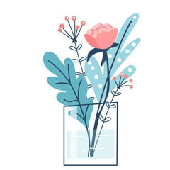 Flower bouquet in vase vector illustration. Floral blossom in bottle