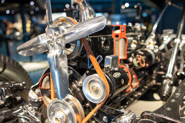 Fototapeta premium The powerful engine of a car. Internal design of engine. Car engine part.