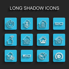 Set line Smart home, glasses, Power button, Humidity, Thermostat, settings, and icon. Vector