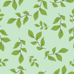 Seamless cute vector spring floral pattern with plants, branches, leaves, nature on blue. hand drawing. floral background. elegant the template for fashion prints.