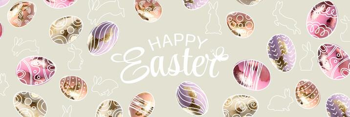 Beautiful greeting card for Happy Easter with eggs