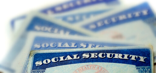 Obraz premium Social Security Cards Representing Finances and Retirement Pension and Senior Care