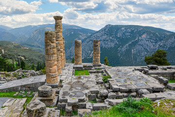 Fototapeta na wymiar The ancient ruins of the Temple of Apollo at Delphi, Greece. 