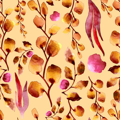 Autumn seamless pattern with branches and leaves
