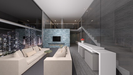 夜景が見えるリビングルーム