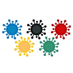 Speech multi-colored figures in the form of a coronavirus on a white transparent background. Place for text. Vector flat illustration. Banner, poster, postcard, web.