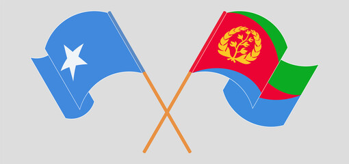 Crossed and waving flags of Somalia and Eritrea