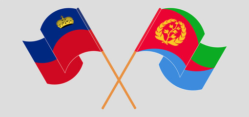 Crossed and waving flags of Liechtenstein and Eritrea