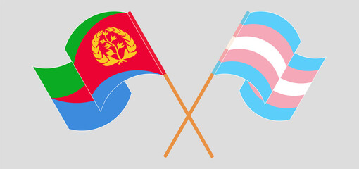 Crossed and waving flags of Eritrea and Transgender Pride