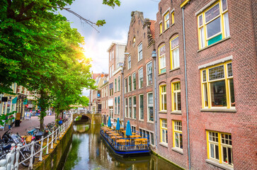 Fototapeta na wymiar Streets and canals of old beautiful city Delft, Netherland