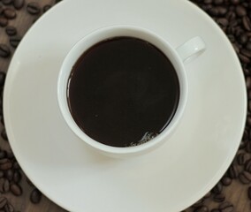 cup of hot coffee made from coffee beans stock photo