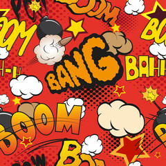 Comic book explosion, boom 
 seamless pattern, vector illustration 