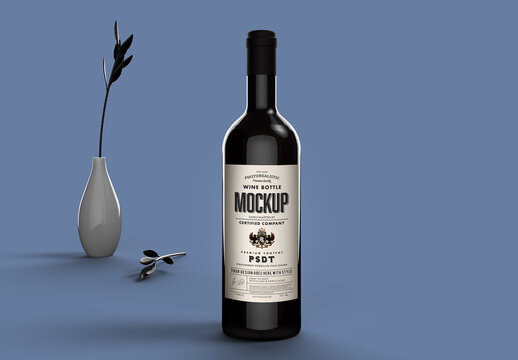 Bottle Mockup on an Old Blue Background Wall and Floor