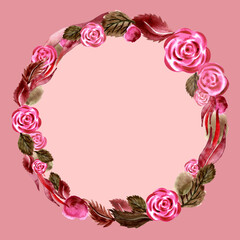 watercolor floral frame card with round