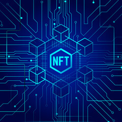 NFT non fungible token on blue background