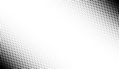 Halftone corner texture. Faded dot pattern for design prints. Bg abstract gradient. Black geometric background for overlay effect. Subtle patern. Digital polka. Dots gradation. Vector illustration