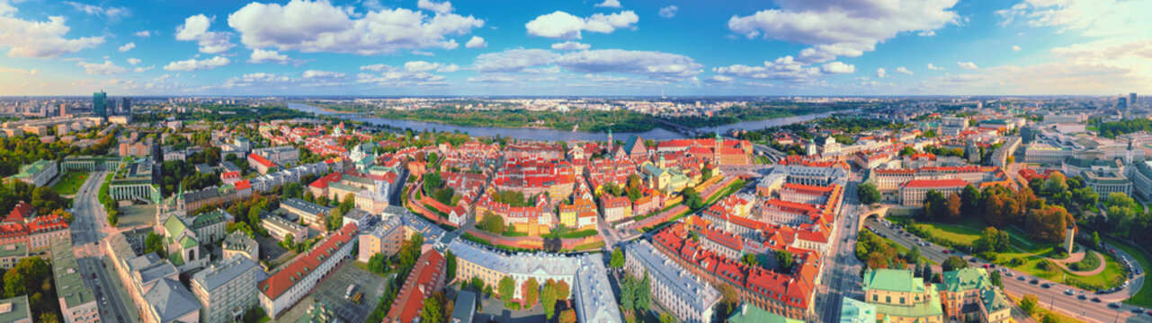 Aerial view of Warsaw old town Poland