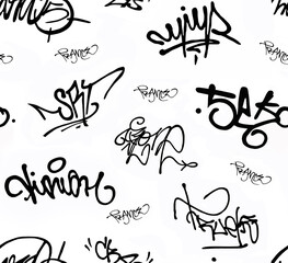 Abstract background of beautiful calligraphy signatures on a white background.Seamless pattern	