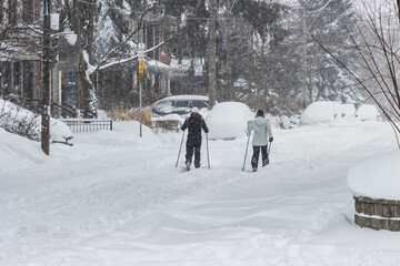 Cross Country Skiing Though the Park - 484506753