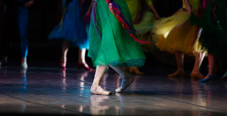 La Esmeralda ballet. Closeup of dancing legs.