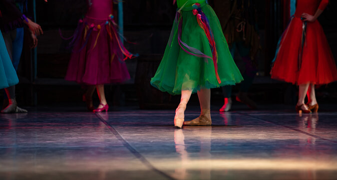 La Esmeralda ballet. Closeup of dancing legs.
