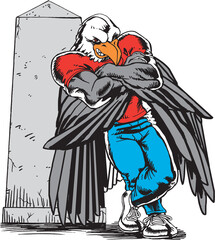 Eagle Mascot Leaning Vector Illustration