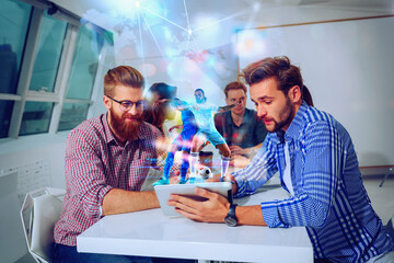 Friends watch a soccer match via internet streaming service