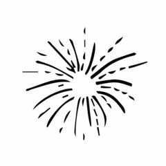 Sun rays are black. The silhouette of the fireworks rays. Summer, sunlight Funny vector doodle. Vector illustration isolated on white background