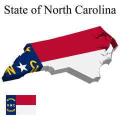 Flag of North of South Carolina of USA on map on white background