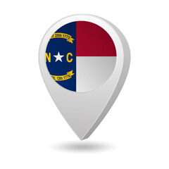 Flag of State of North Carolina of USA on marker map