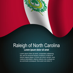 Flag of Raleighite in North Carolina (USA) flying on dark background with text