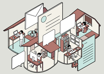 Fototapeta premium リモートワークのアイソメトリック図 シック4ver
