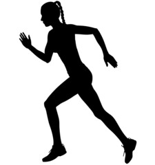Young athletic woman training sport run, girl doing jogging fitness. Detailed realistic silhouette