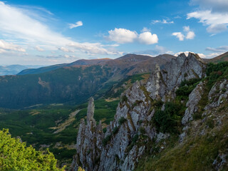 Beautiful mountain landscape. Shooted from the top of dangerous rocks in the Carpathians. Shpytsi, Carpathians, Western Ukraine