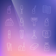 Set line Tube of hand cream, Manicure, Nail manicure, Bottle nail polish, and file icon. Vector