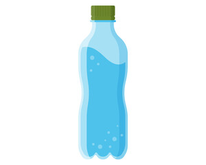 Plastic or glass bottle with drinking water. Touristic equipment for camping and tourism.
