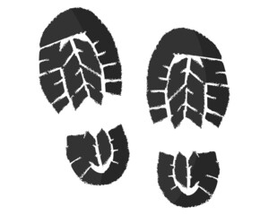 Black army boots footprints, military shoes uniform.