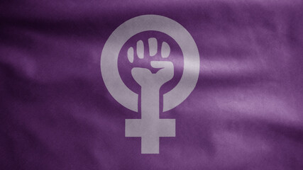 Women resist symbol flag waving on wind. Girl power fist illustration background